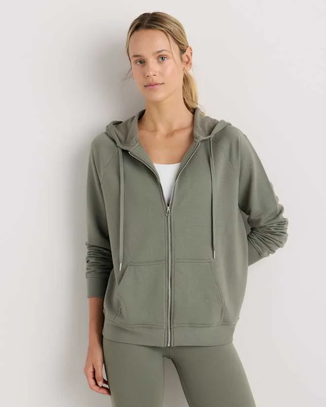 quince Smoked Thyme Green SuperSoft Fleece Full-Zip Hoodie
