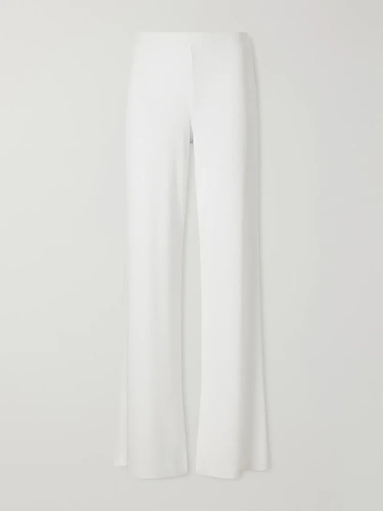 easy lounge ribbed knit jersey wide leg pants