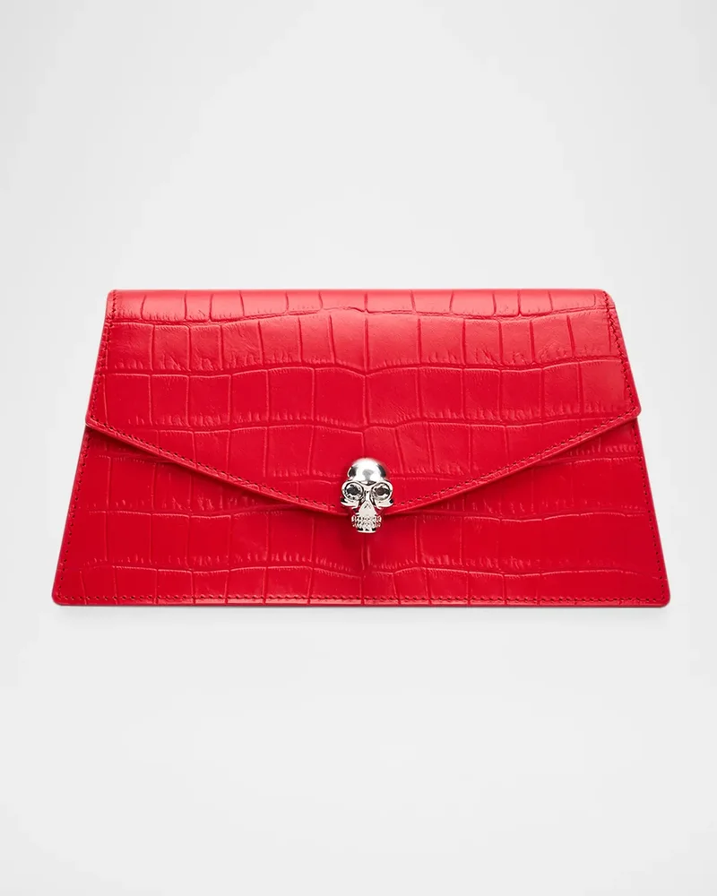Skull Mini Croc-Embossed Leather Top-Handle Bag