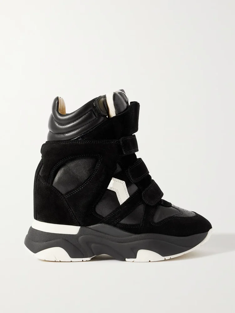 balskee leather and suede high top wedge sneakers