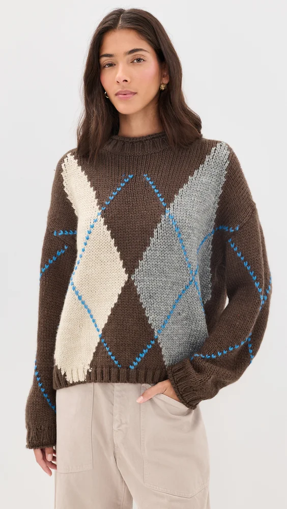 Argyle Roll Neck Sweater Top