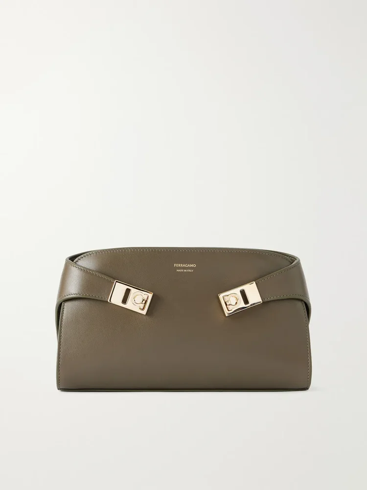 Hug embellished textured-leather shoulder bag