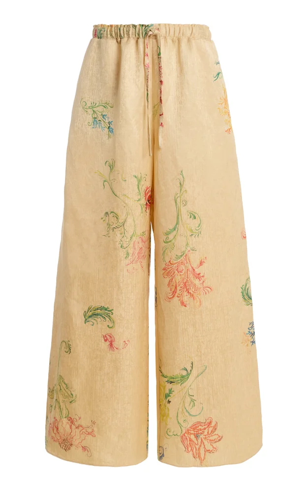 Floral Jacquard Wide-Leg Pants