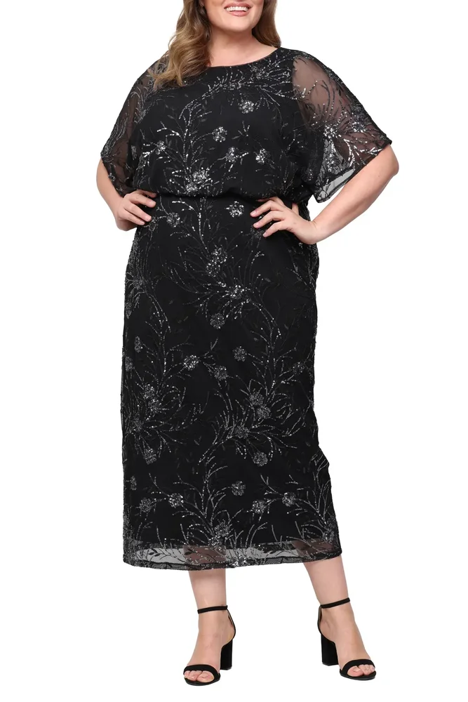 Sequin Blouson Midi Dress