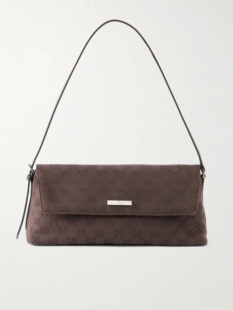 Madison leather-trimmed coated canvas-jacquard shoulder bag