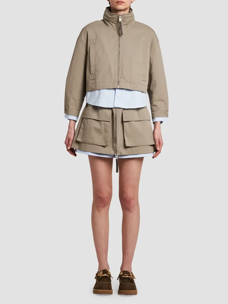 Cotton-Blend Layered Stand-Collar Jacket