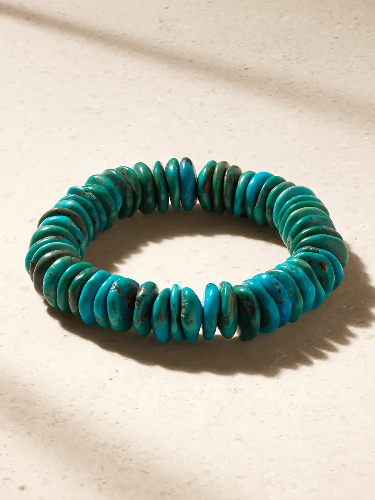 Jumbo Heishi 14-karat gold and turquoise beaded bracelet