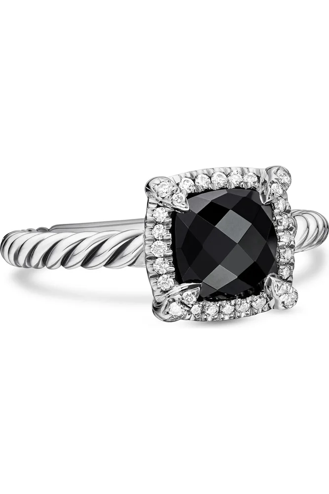 Petite Chatelaine® Pavé Bezel Ring with Semiprecious Stone and Diamonds