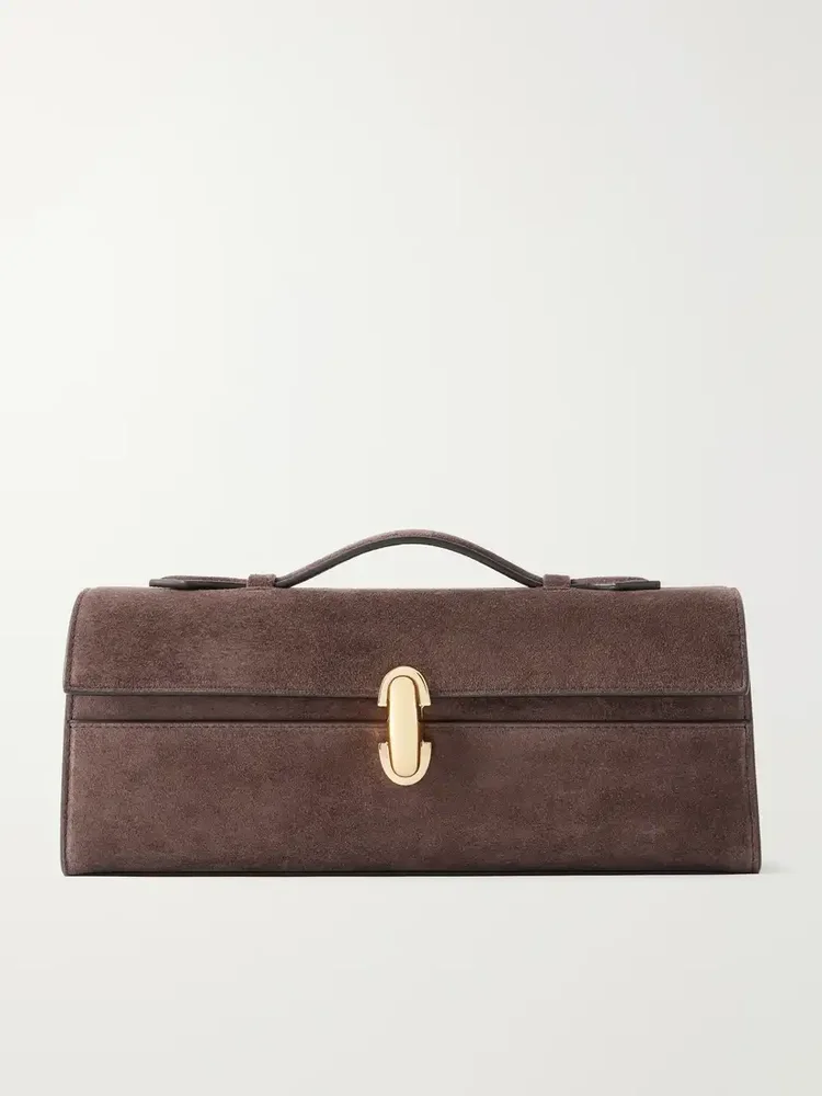 Slim Symmetry Pochette leather-trimmed suede top-handle bag