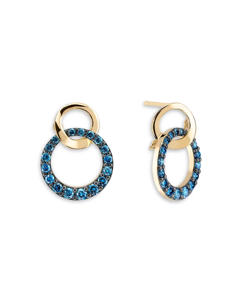 14K Yellow Gold Blue Diamond Interlocking Circle Drop Earrings, 0.57 tcw