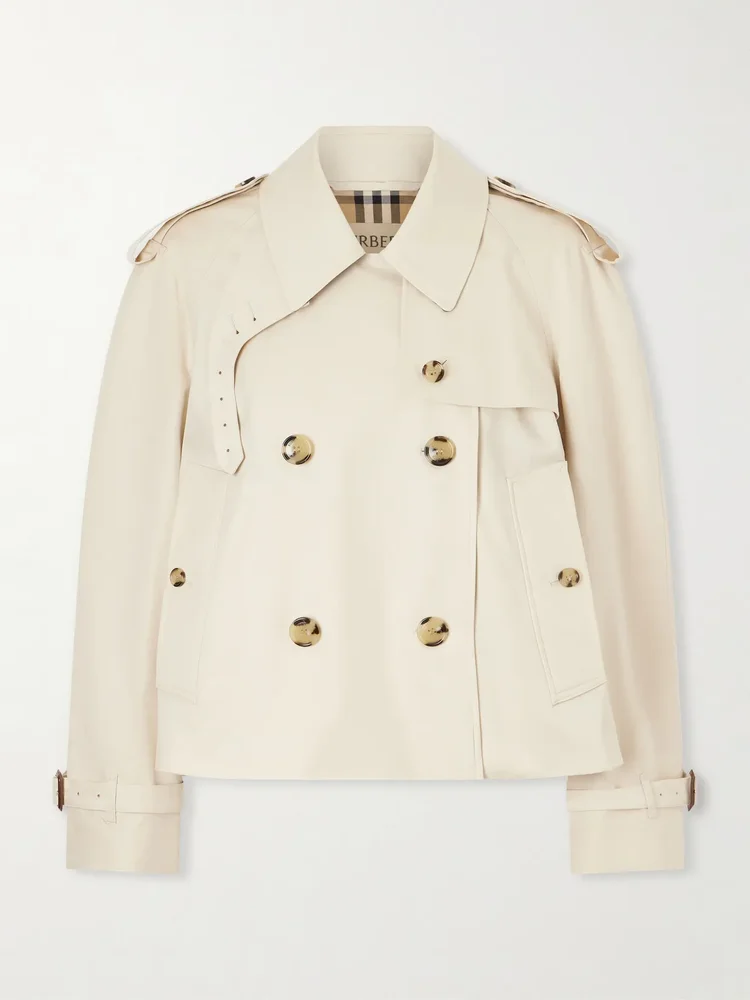 Haltye double-breasted belted cotton-gabardine cropped trench jacket