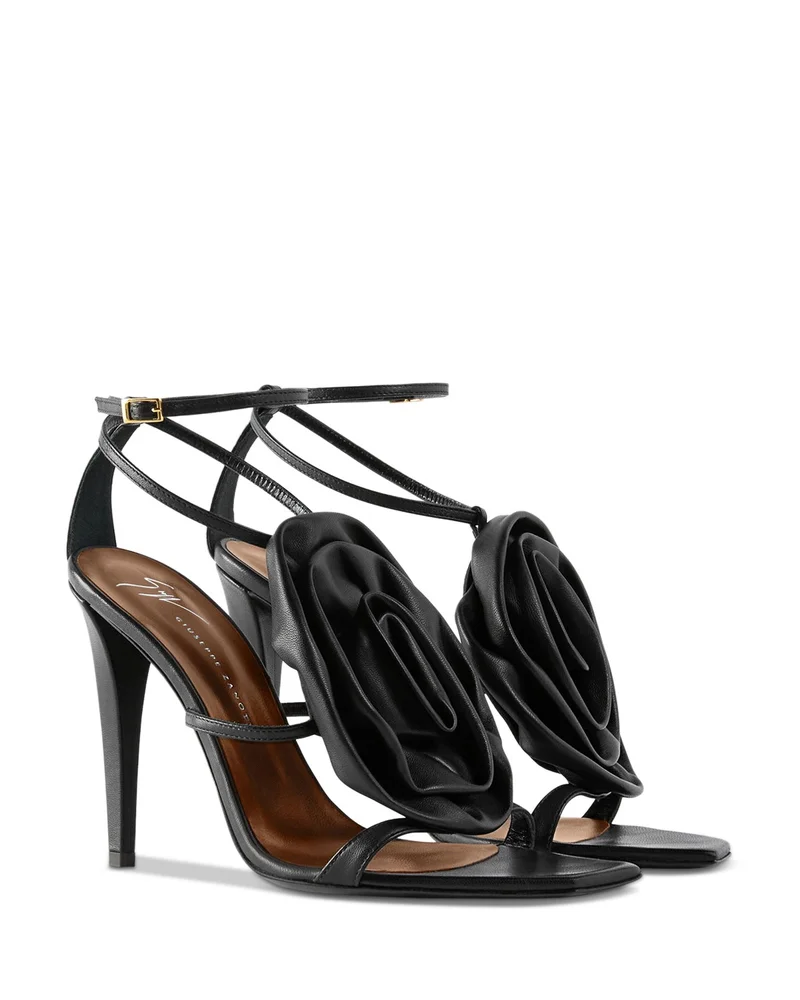 Women's Leather Rose High Heel Sandals