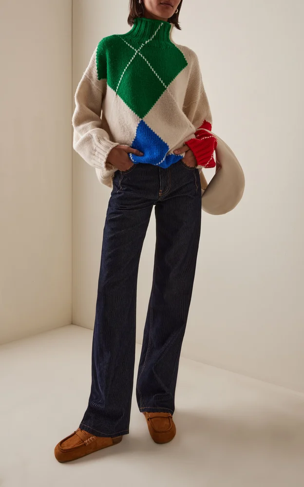 x Pringle of Scotland Oversized Argyle Wool Turtleneck Sweater