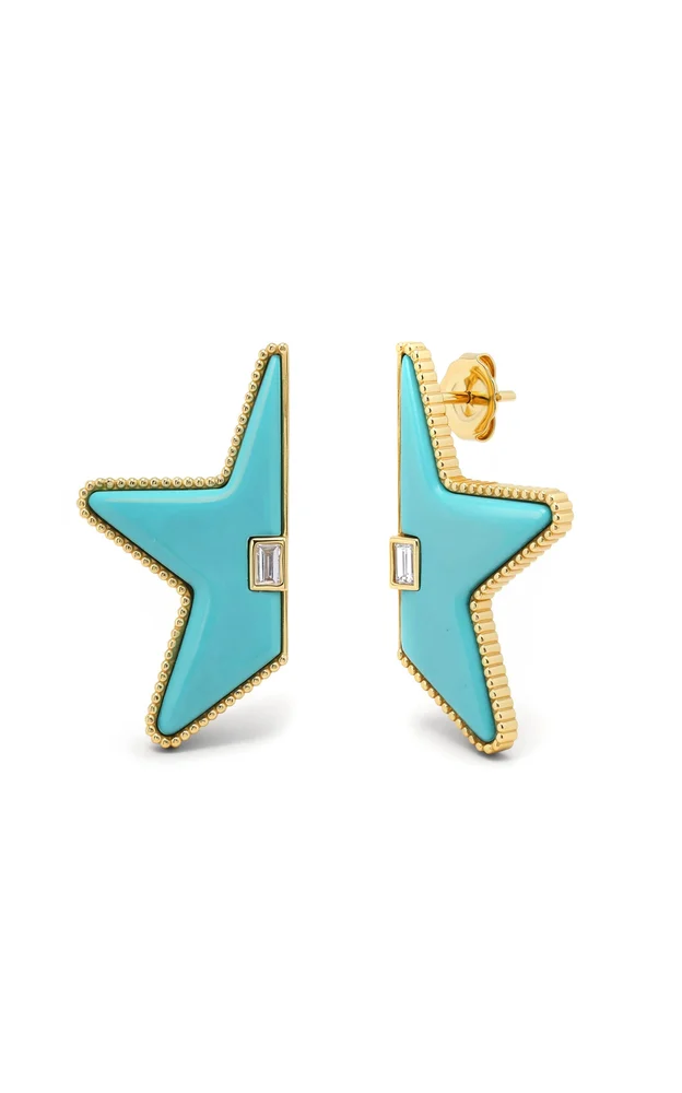 Mega Star Power Split Minty Turquoise and Baguette Diamond Earrings