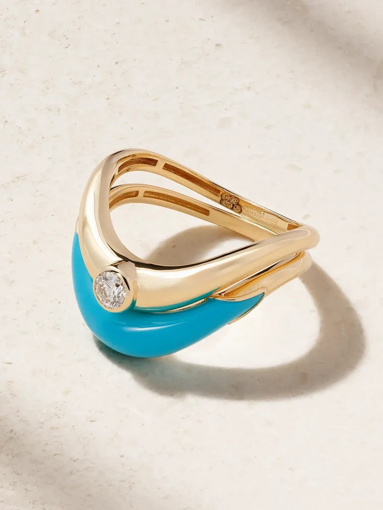Boa Stackable set of two 18-karat gold, diamond and turquoise rings