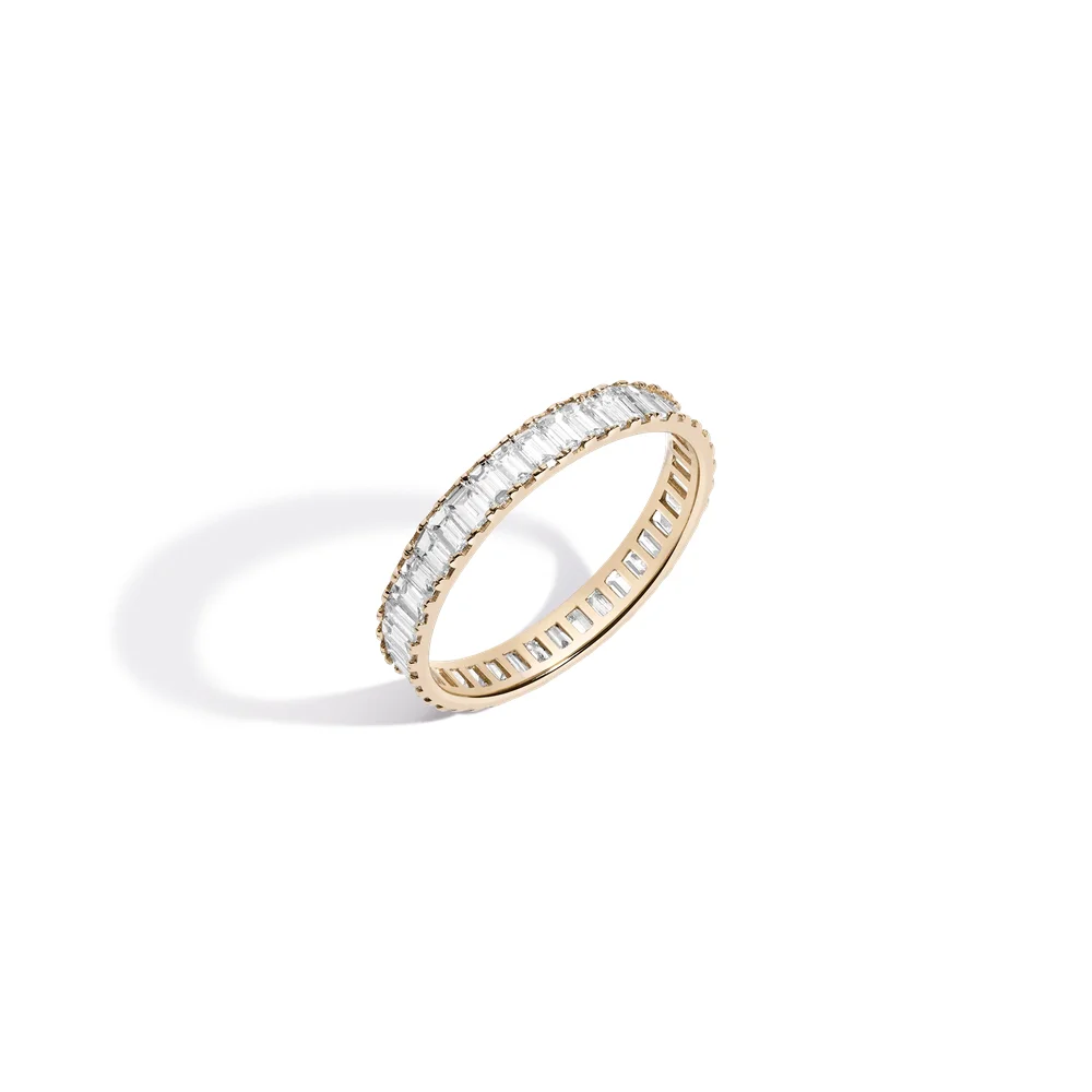 14K White Gold 7/8 Cttw Lab Grown Baguette Weave Design Band Ring