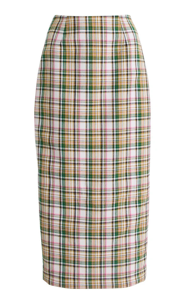 Checked Midi Pencil Skirt