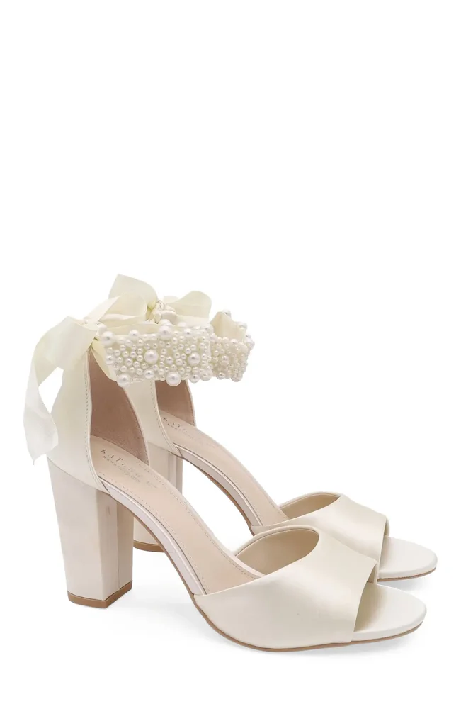 Sasha Satin Block Heel Sandal with Pearl Strap