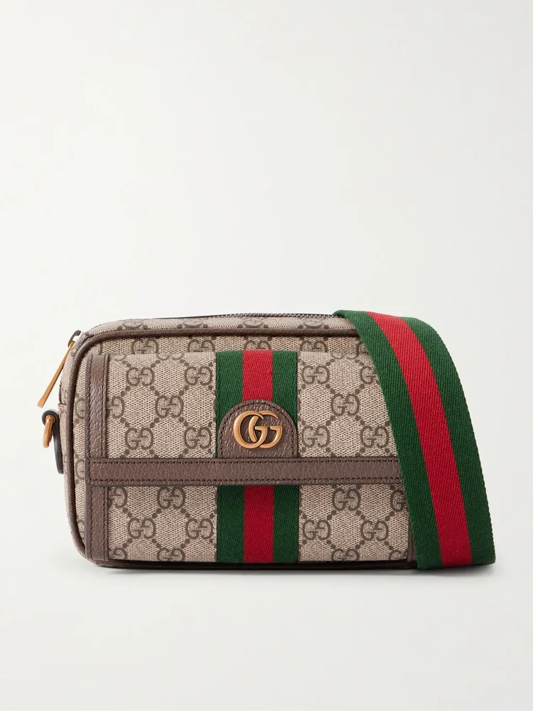 Ophidia mini leather-trimmed printed coated-canvas messenger bag