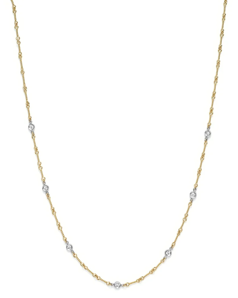 Roberto Coin 18K Yellow and White Gold Diamond Station Necklace, 16"