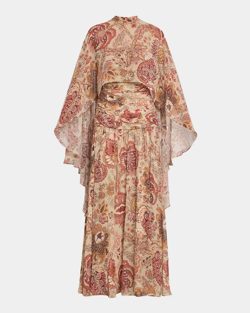 Gretchen Floral-Print Maxi Dress with Cape