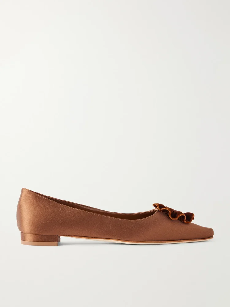 Fortanflat 10 floral-appliquéd velvet-trimmed satin flats