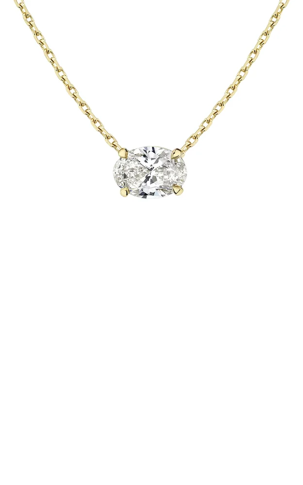 14K Yellow Gold Lab-Grown Diamond Oval Solitaire Necklace