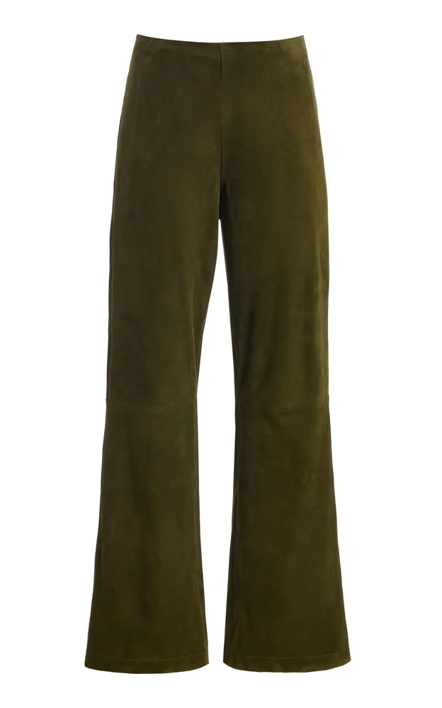 Exclusive Suede Low-Rise Flared-Leg Pants