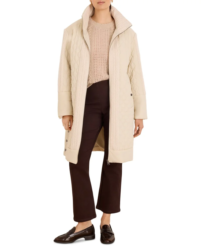 Mixed Media Sweater Trim Quilted Coat