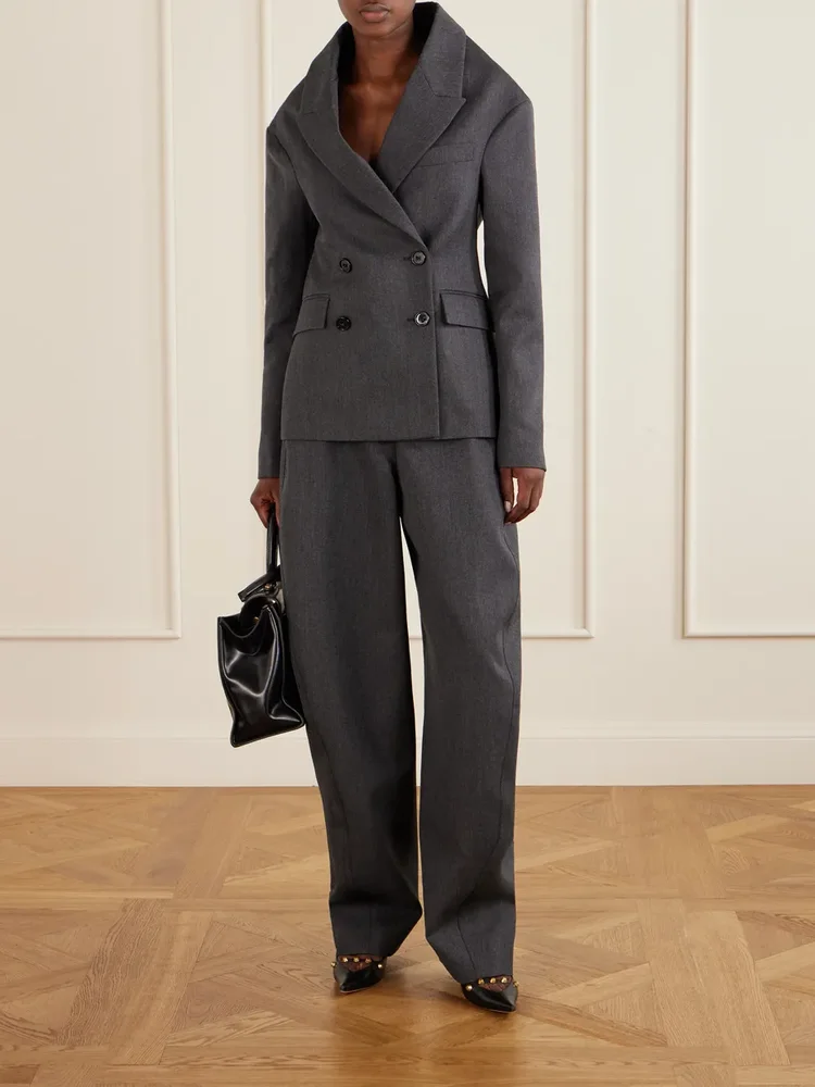 High-waist barrel-leg wool pants
