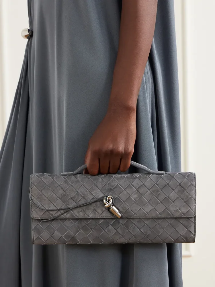 Intrecciato suede clutch