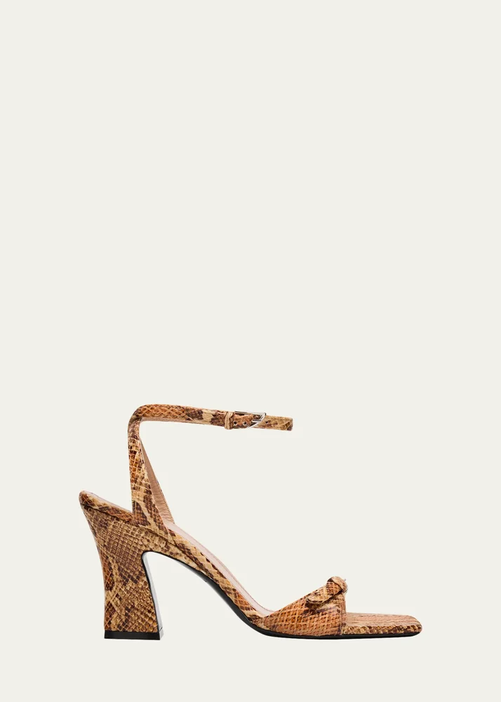 Snake-Printed Leather Ankle-Strap Sandals