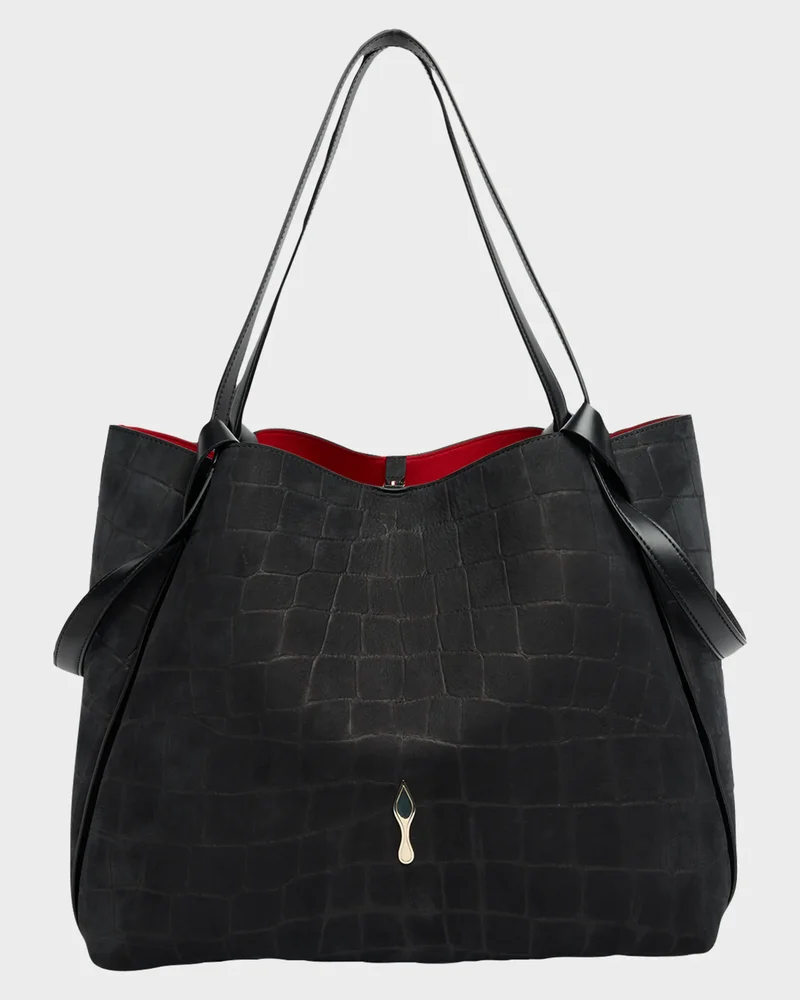 Bettina Large Croc-Embossed Suede Tote Bag