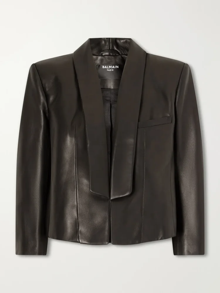 Cropped leather biker jacket