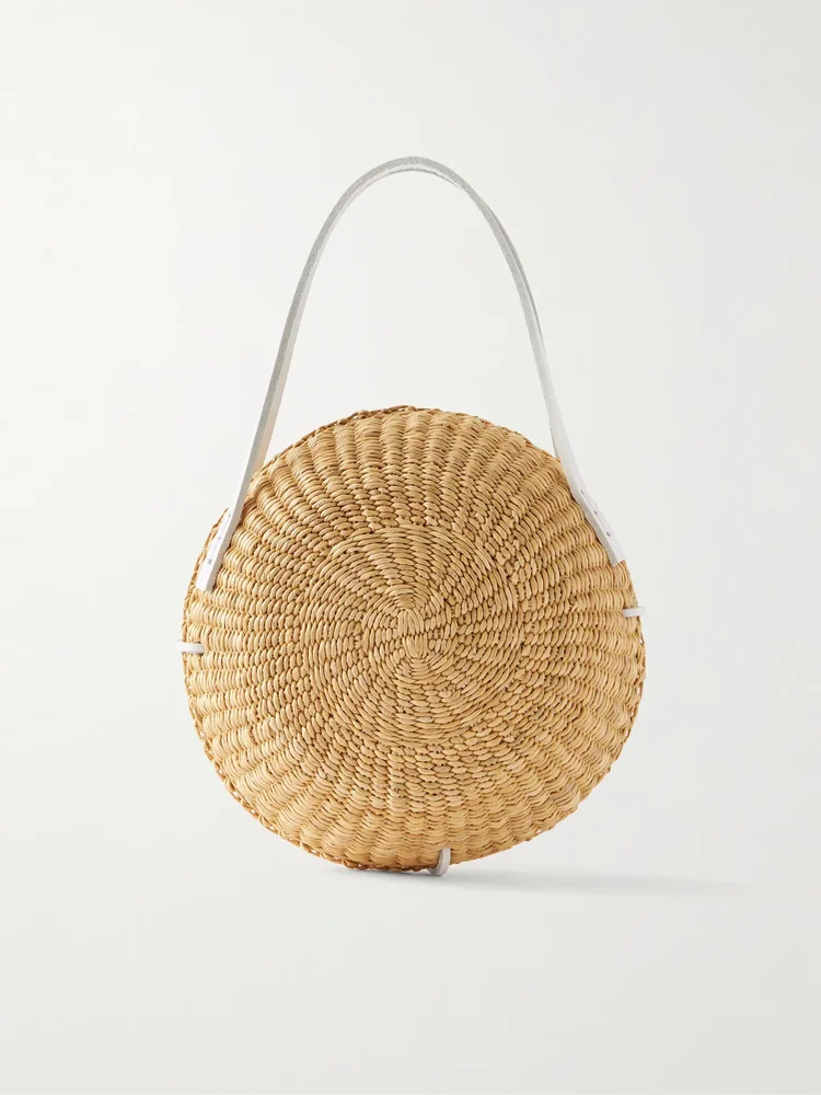 Talata mini leather-trimmed raffia top-handle bag