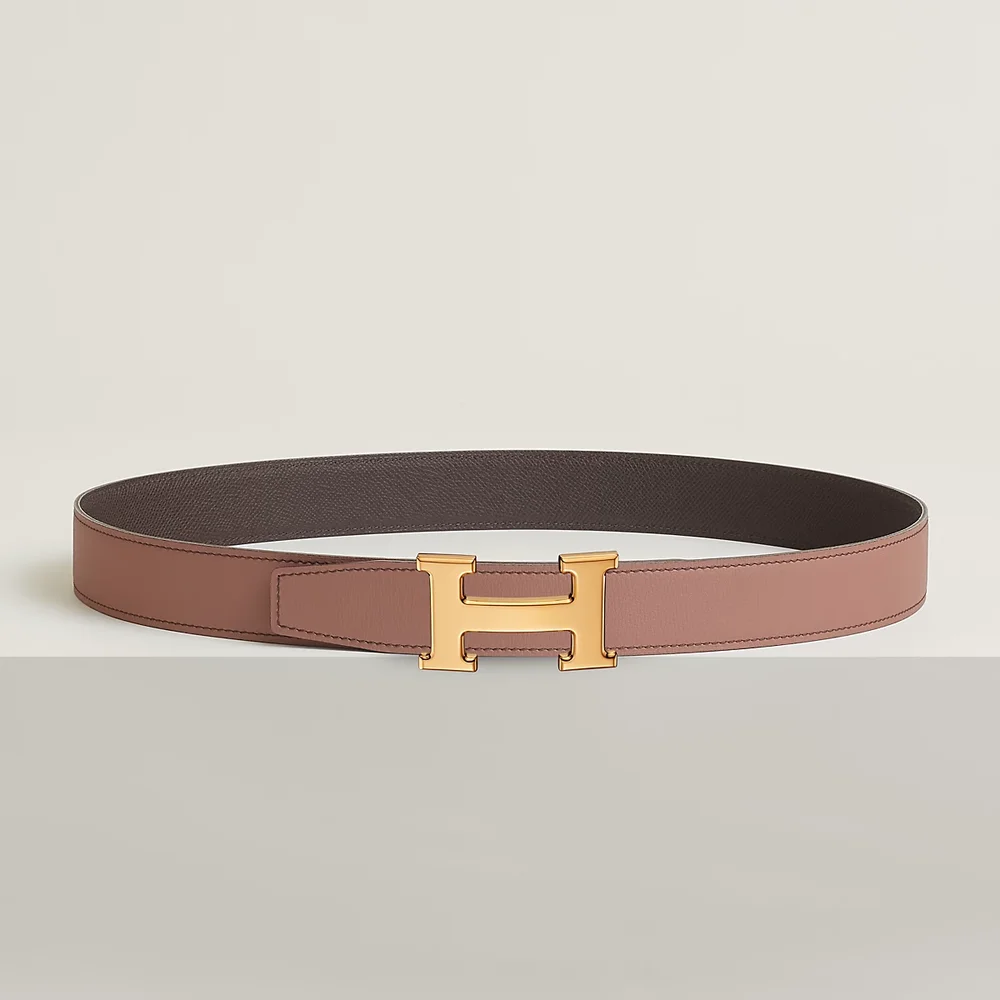 H belt buckle & Reversible leather strap 32 mm, Grey
