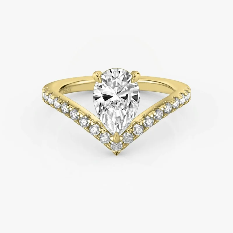 Signature V Engagement Ring, Pear 1.5ct, Yellow Gold