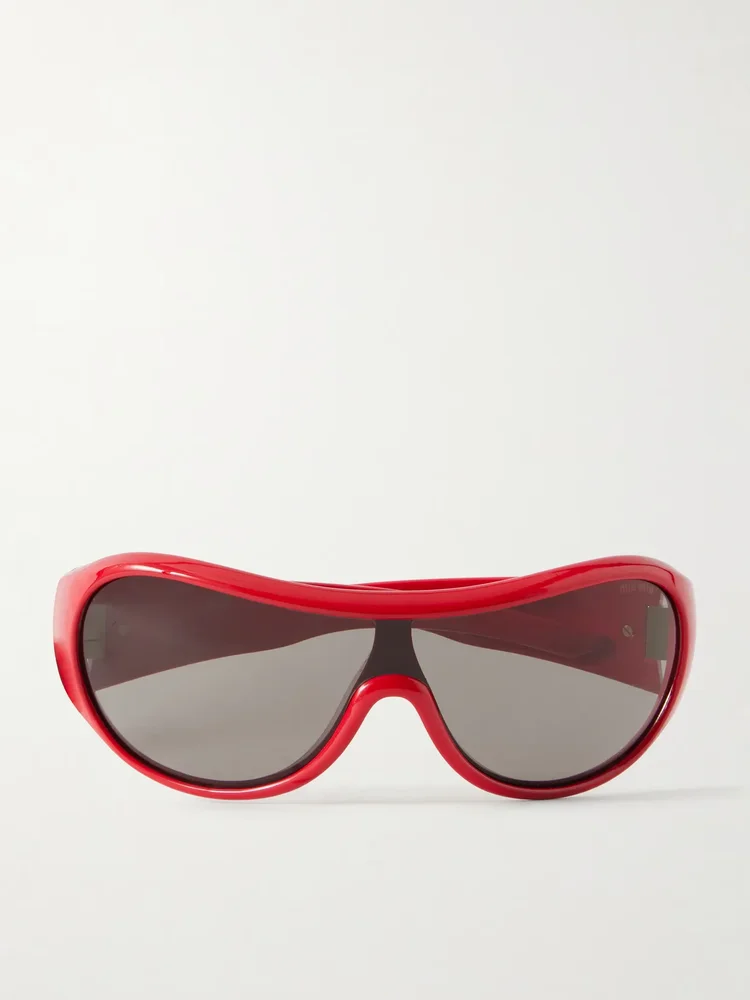 Miu Miu Rounded-Frame Acetate Sunglasses in Red