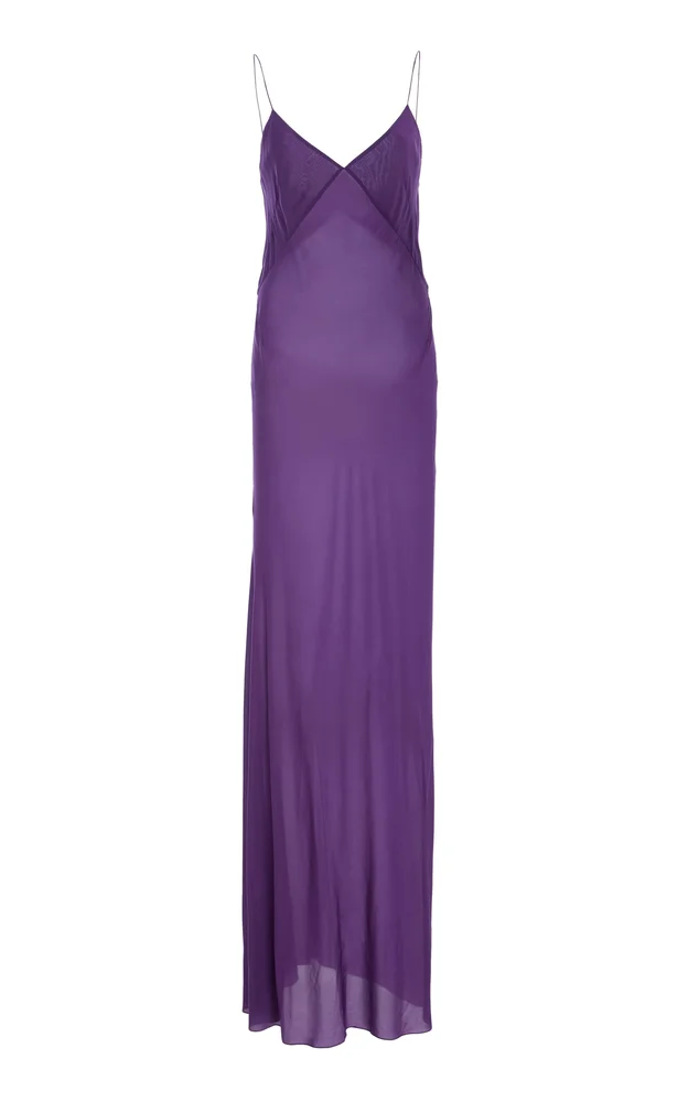 Bias Paneled Stretch Silk Chiffon Maxi Dress