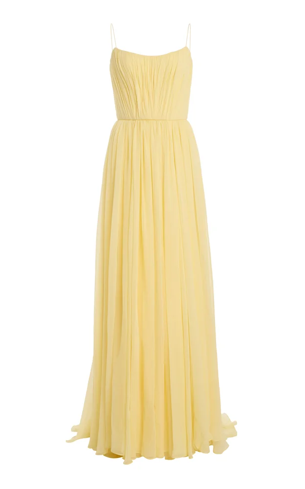 Silk Spaghetti-Strap Draped Bodice Dress