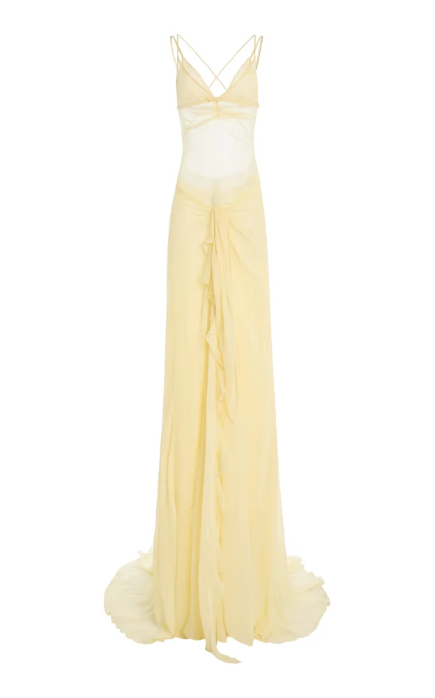 Ruffle-Detail Silk-Blend Mini Dress with Train