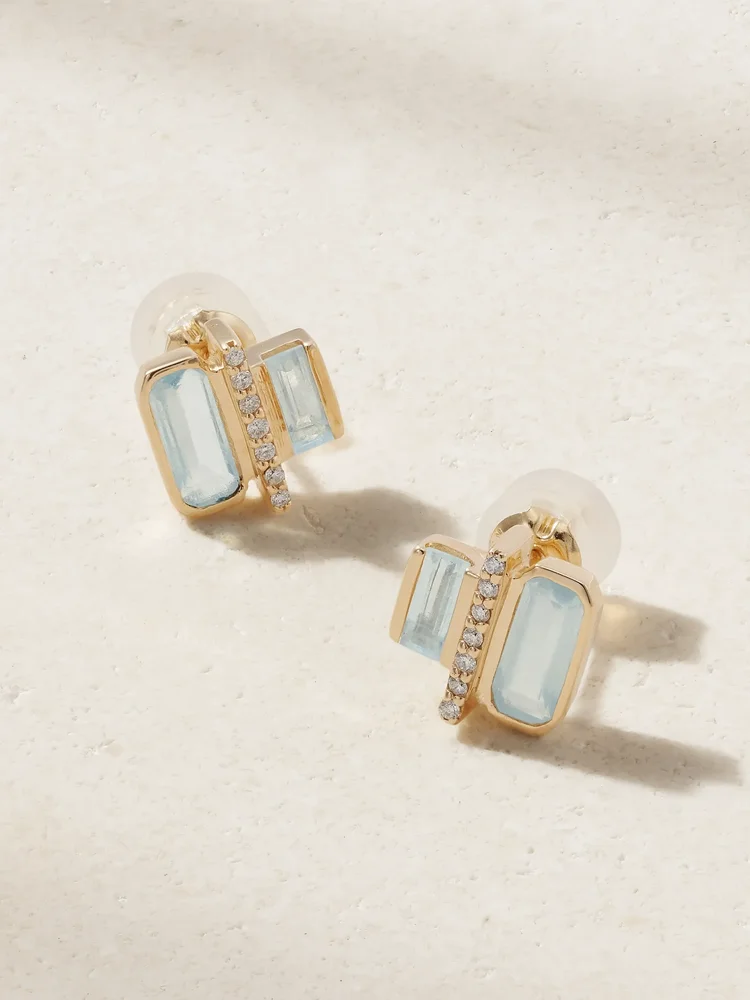 Cityscape 14-karat recycled gold, aquamarine and diamond earrings
