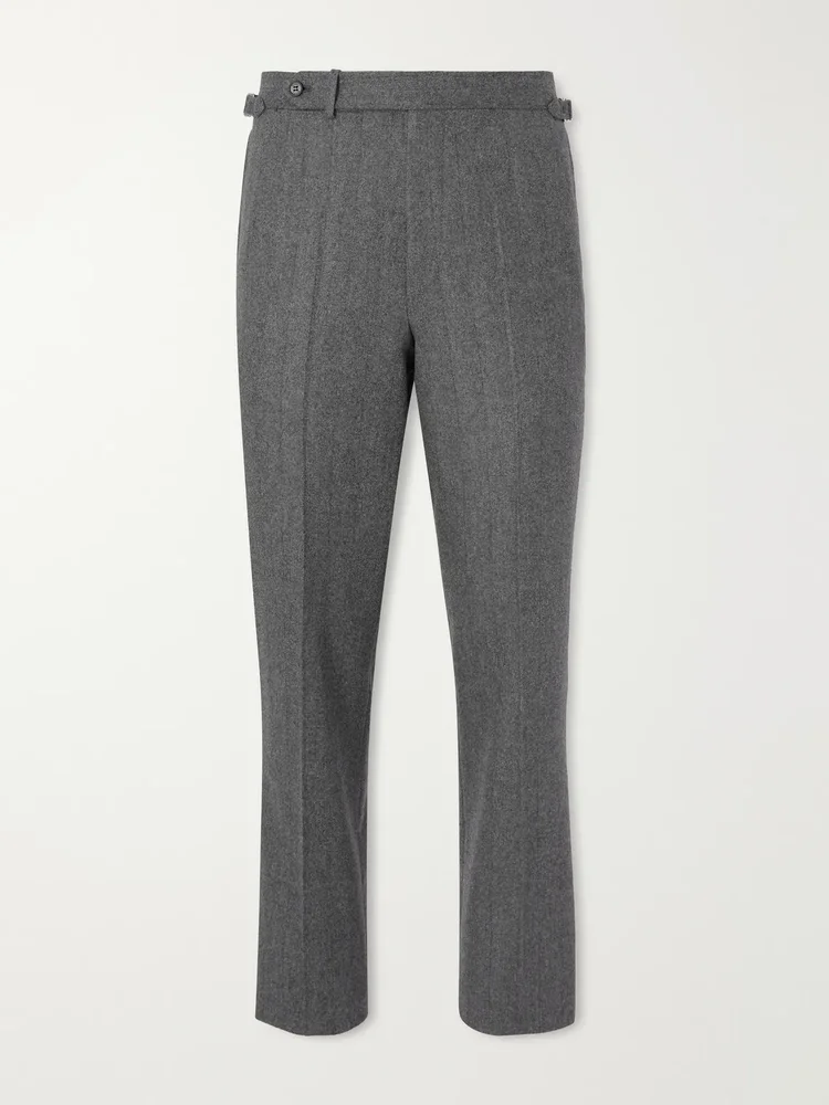 Straight-Leg Herringbone Wool and Cashmere-Blend Trousers