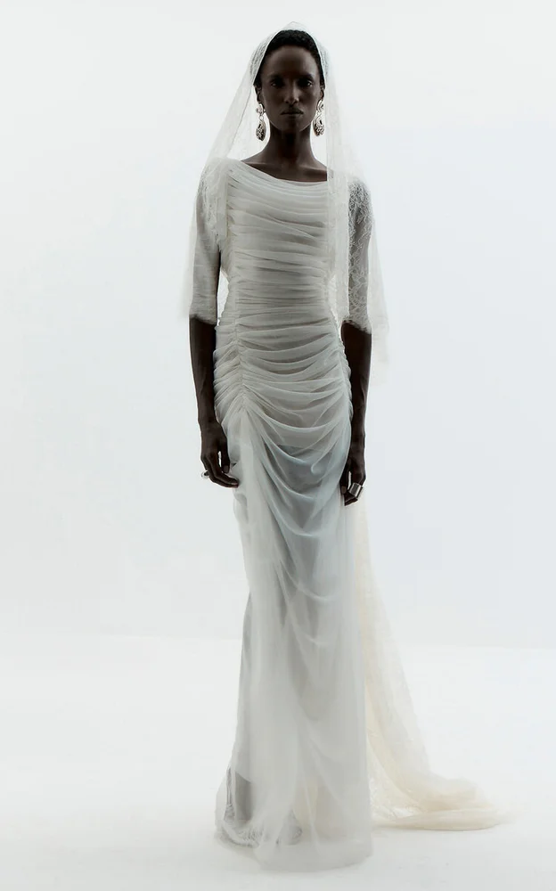 Zarela Asymmetric Gathered Tulle Maxi Dress