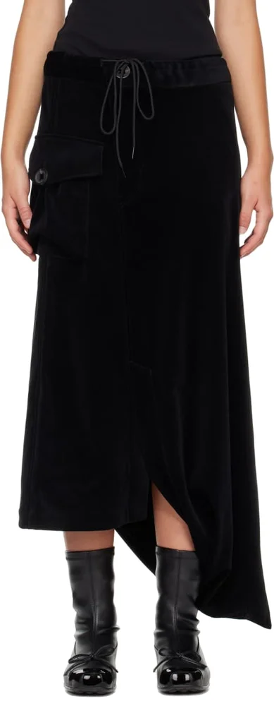 Black Velvet Corduroy Utility Midi Skirt