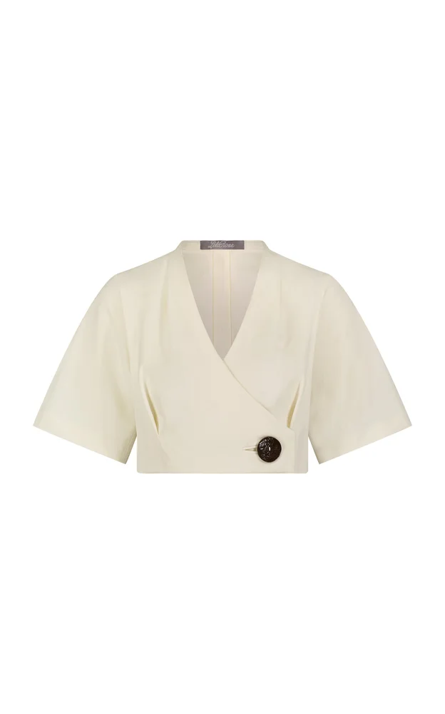 Stretch Cotton Asymmetrical Button Top