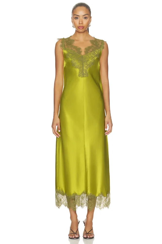 Bea Satin Lace Midi Dress