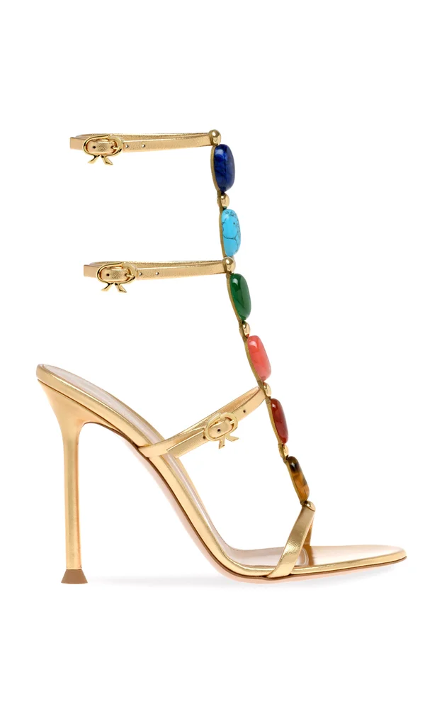 Shanti Beaded Metallic-Leather Sandals