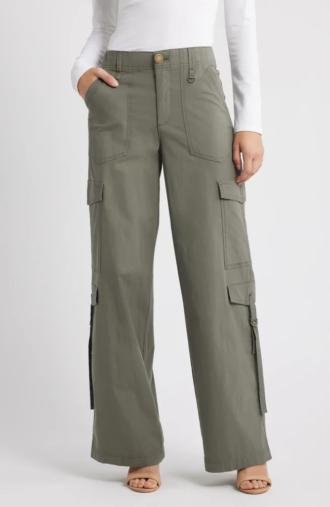 High Waist Cotton Blend Cargo Pants