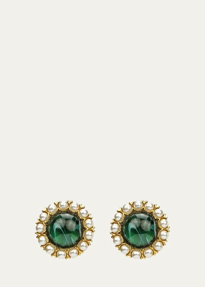 Cabochon Clip & Pearly Trim Earrings